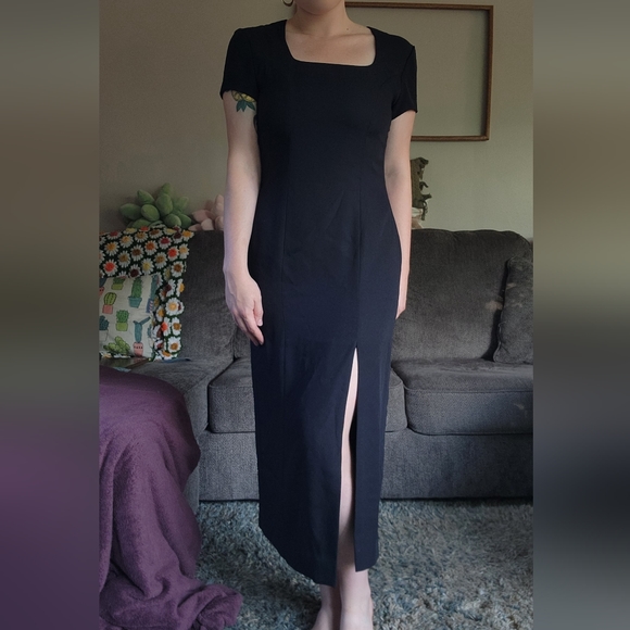 Black Vintage Liz Claiborne Slit Dress - Picture 1 of 5
